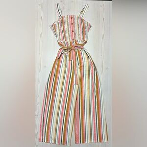 No Boundaries Size L Striped Jumpsuit With Tied Belt